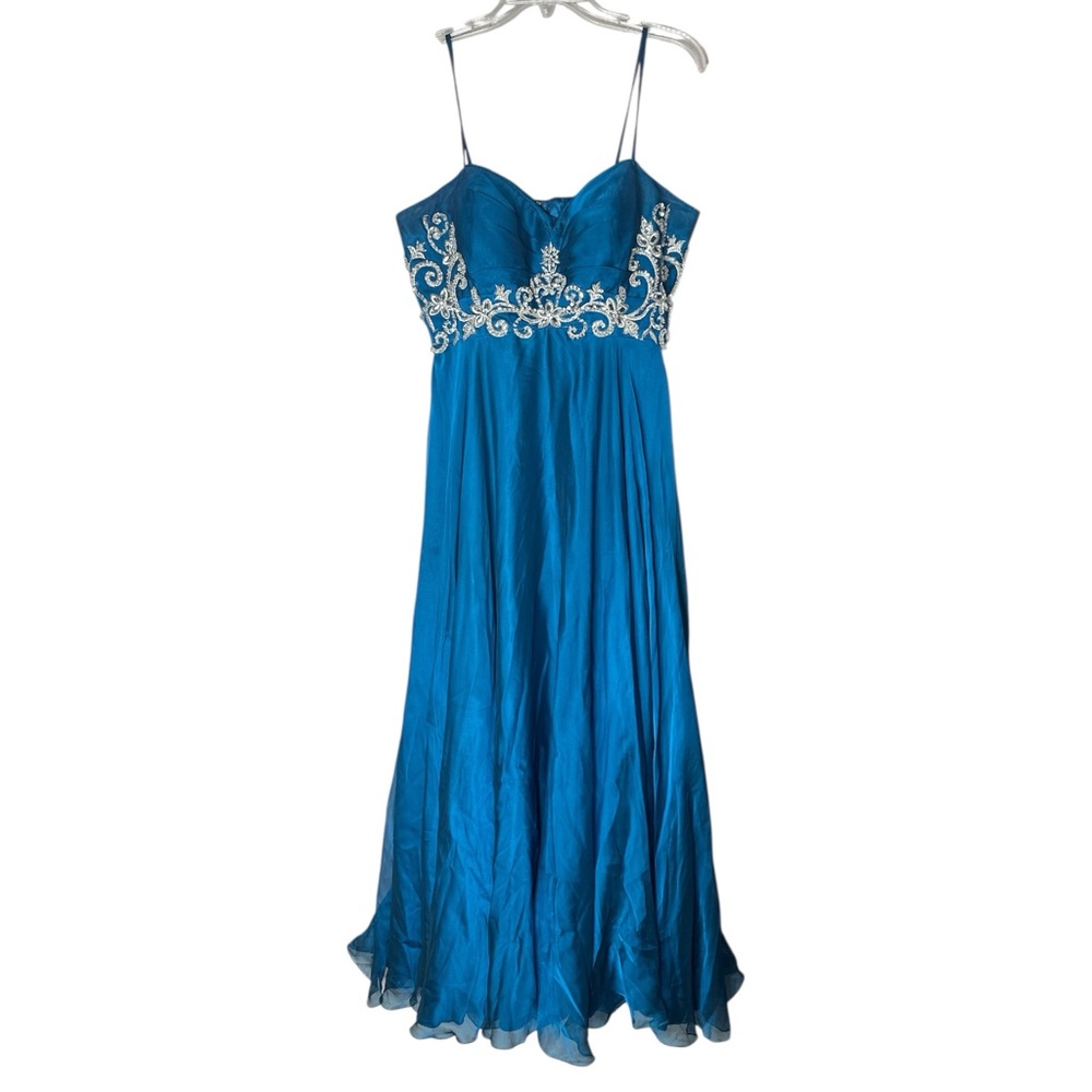 BICICI & COTY A Line Formal Dress Blue with Silver Floral Detail Size XL